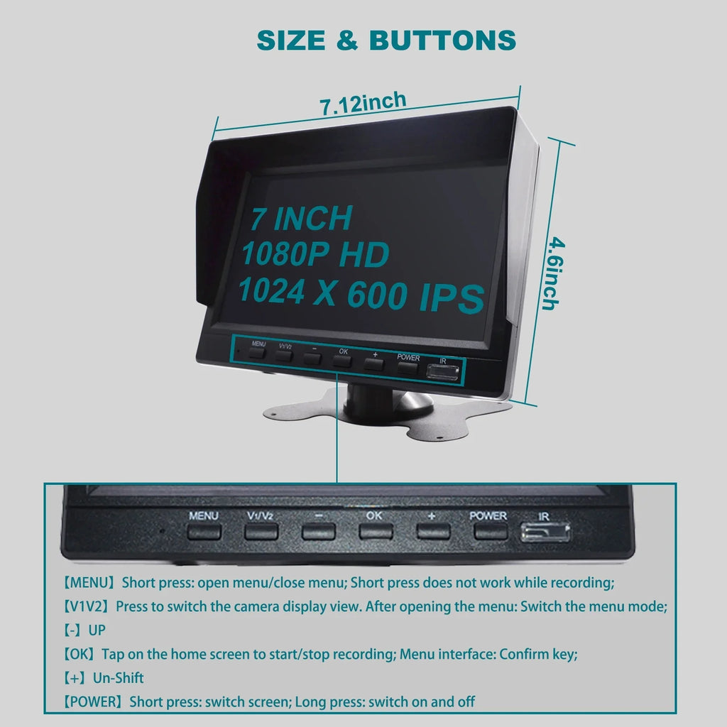 with Bus+2 RV Backup BSD Driving Video DVR 7" Monitor Recorder Camera Truck for