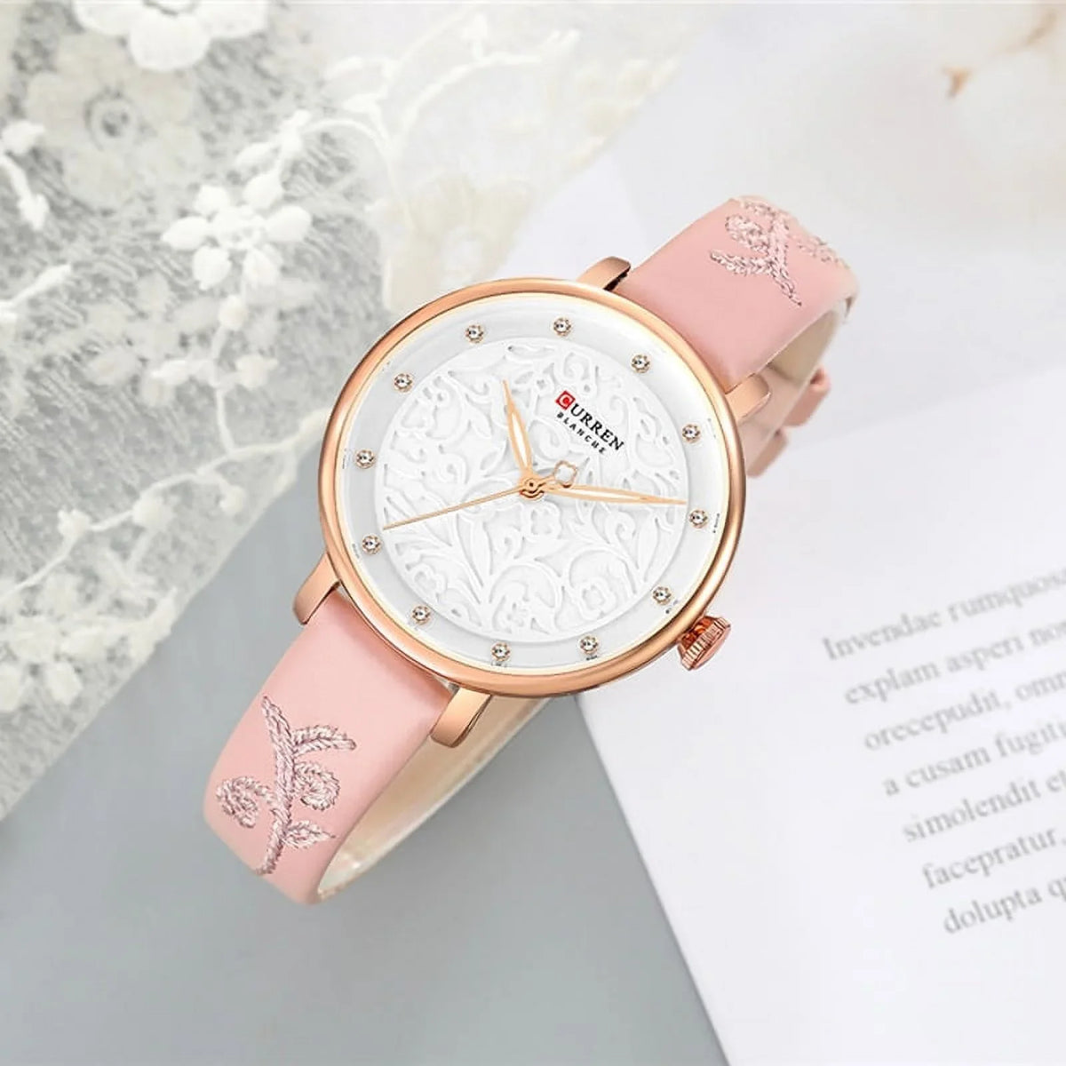 Watch Clock Brand - Feminino Pink Wristwatch Wristwatches Relogio Luxury Curren With Quartz Leather Top Rhinestone Women Fashion Ladies Watches Quartz