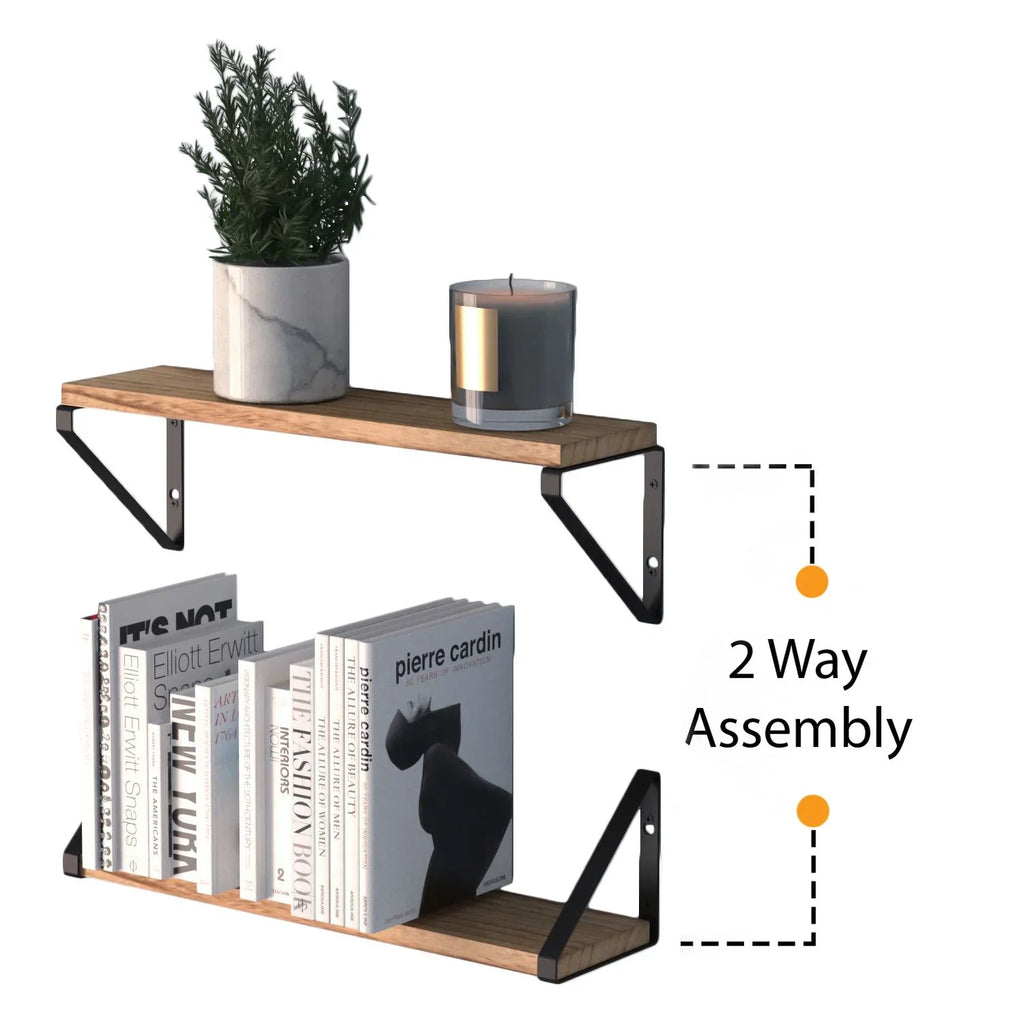 5 Shelf Mounted Room Natural Bedroom, Rustic Wall Ponza of for 24" Living with Brackets Kitchen Wallniture Burned, Floating Set