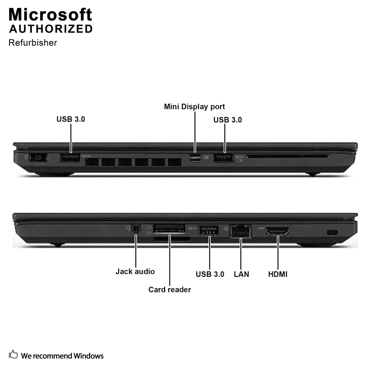 A Lenovo 500G, ThinkPad Languages Intel USB W10P64-Multi miniDP, Grade (EN/ES/FR) DDR3L, Used T460 Laptop, 3.0G, to HDMI, 8G 3.0, 14" Core I5-6300U Support up