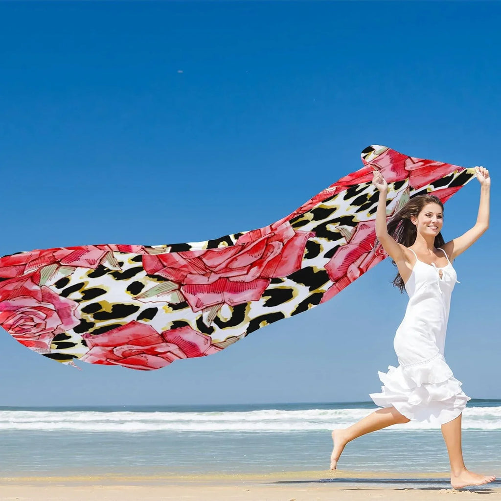 Girls Wrap Scarf Silk Hyjoy for Women Neck Roses Watercolor Scarves Long Print Shawl Lightweight Red