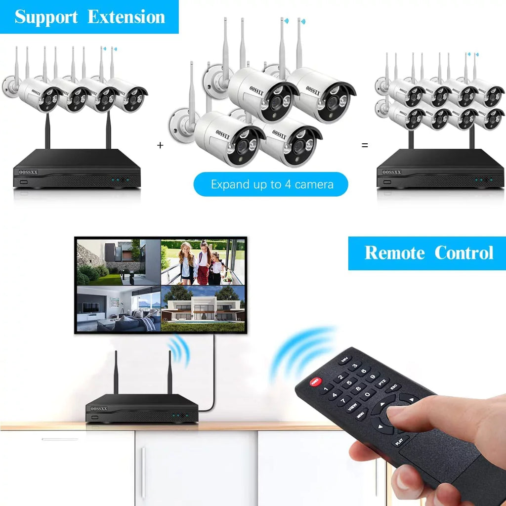 System, Wireless Security Security Outdoor without Dual Cameras WiFi Hard Kits 4Pcs Camera Surveillance Antennas 3.0MP Drive, NVR 2K