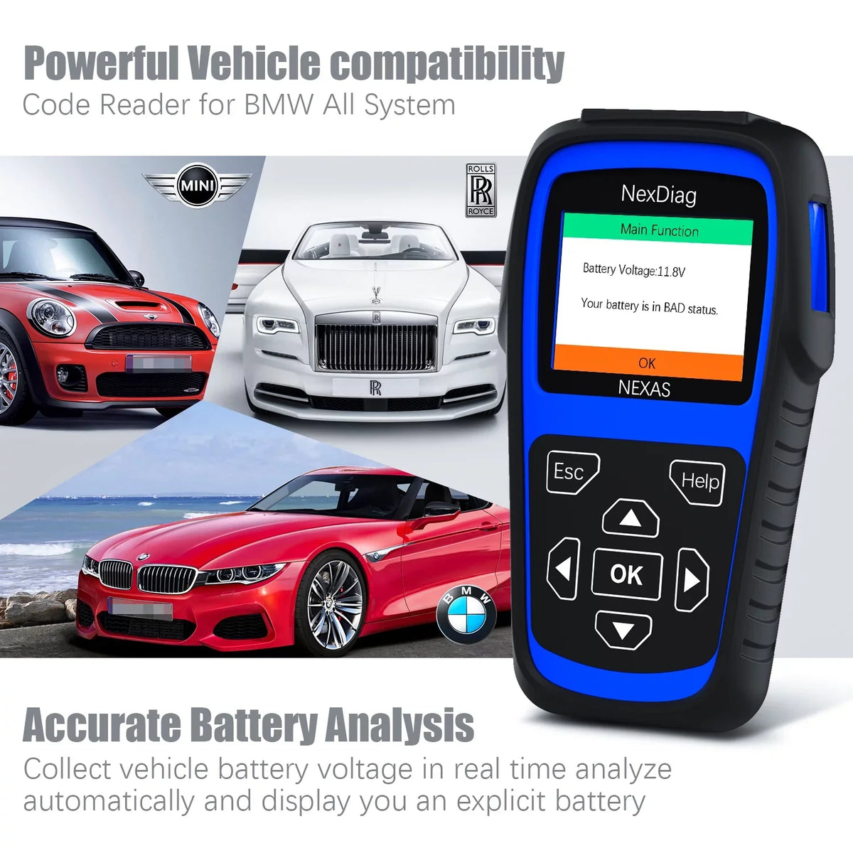 Diagnostic for after Automotive for Maintenance Tool Fits Scanner OBD2 NEXAS Diagnostic Scanner BMS Reader Reset & 1996 Vehicles MINI DPF ND601 Regen Multi-System Code BMW Check Engine