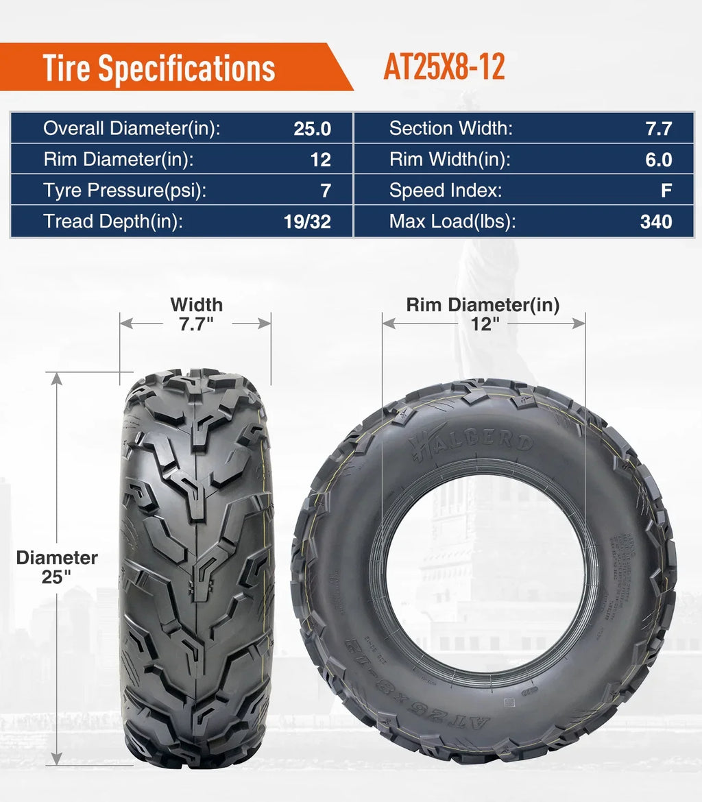Sand Tires 4 Road 25x10-12 25x8-12 6PR off HALBERD & Tire Terrain All Rear ATV/UTV of Set Trail Front