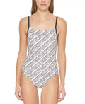 DKNY US Large One-Piece Logo-Print WHITE/BLACK Swimsuit,