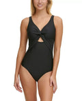 Size MSRP $108 One-Piece 16 Swimsuit Peekaboo Twist-Detail Black Low-Back DKNY