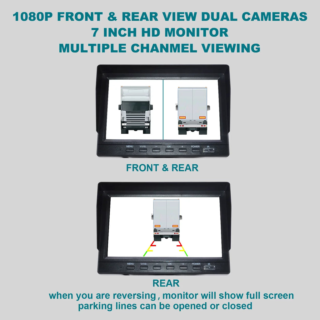 with Bus+2 RV Backup BSD Driving Video DVR 7" Monitor Recorder Camera Truck for