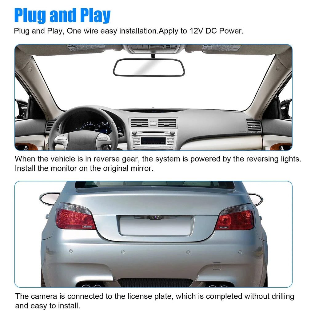Parking View Car + Camera Monitor Night Vision Kit Backup Rear Mirror System 5"