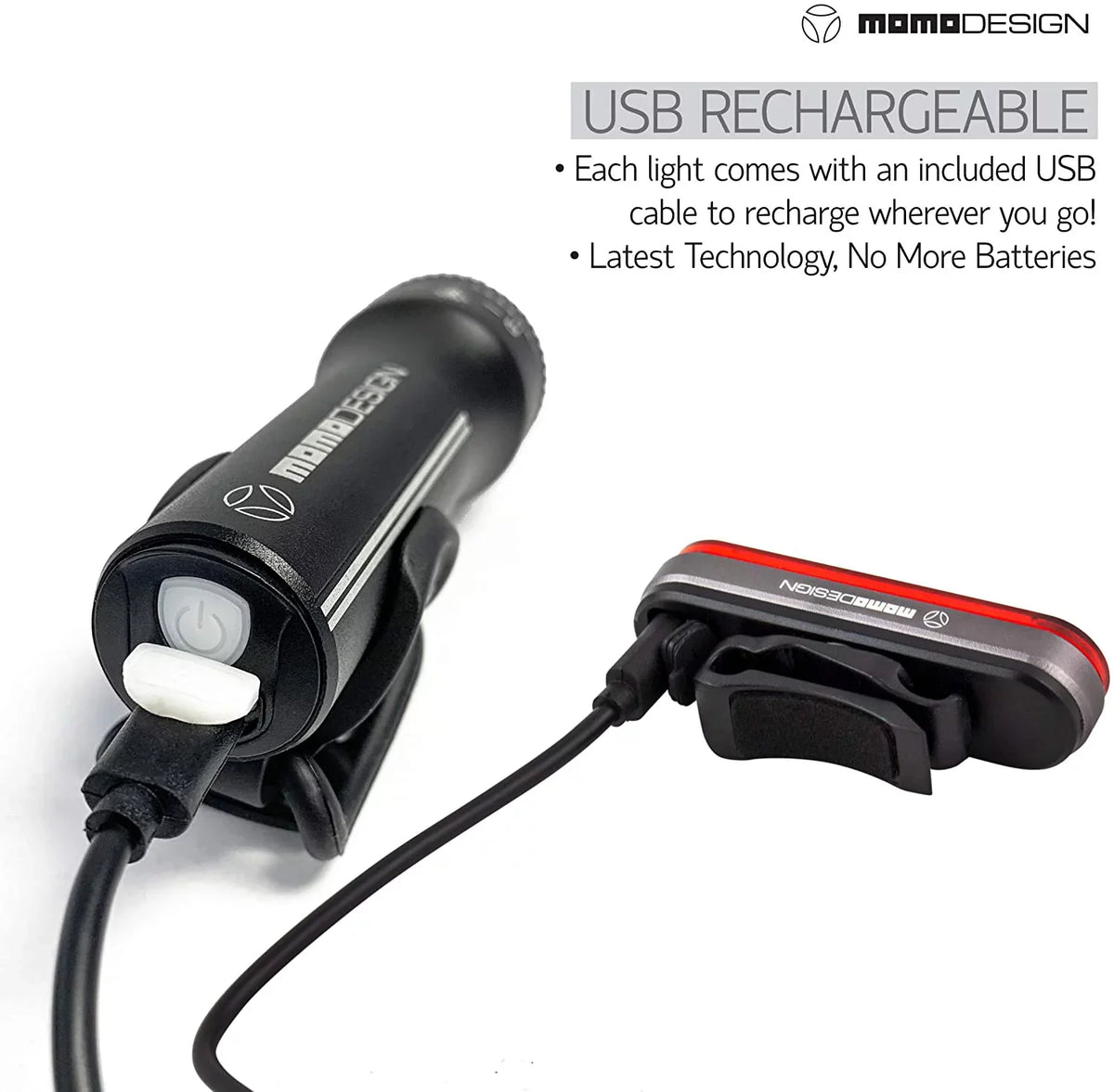 Light Light Rechargeable, COMMUTERS Weather USB Designed & Visibility, Headlight MOMODESIGN Resistant, Bike for Rear 300 Night KIT for