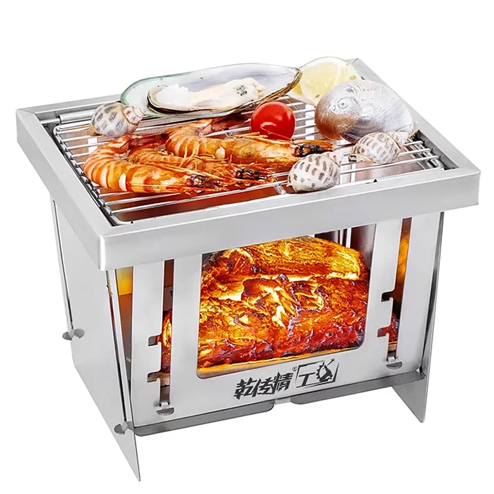 Steel Folding Picnic Portable For Windproof Stainless Home Tool Camping Burning MABOTO Outdoor Camping Grill BBQ Park Wood Use Grill
