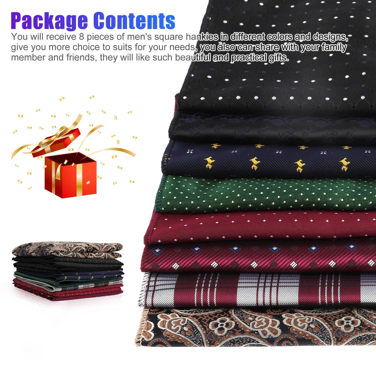 Wedding Silk Handkerchief Dot Square Party Hanky Men Floral Pocket Fashion 8PCS