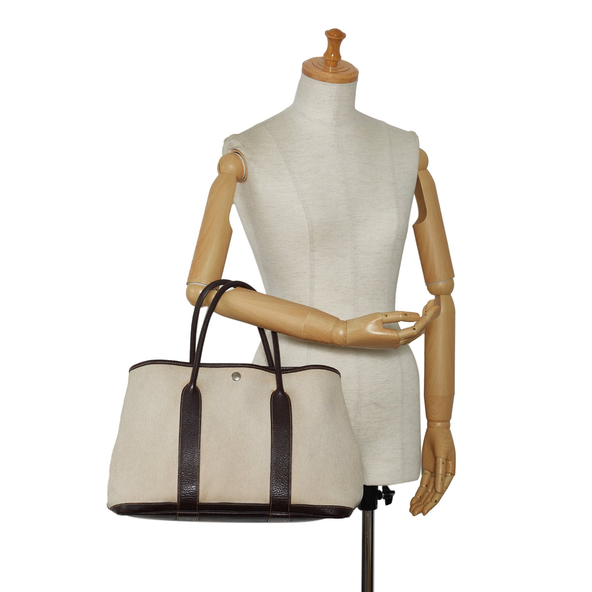 Pre-Owned (Good) Fabric Party Authenticated Unisex Tote PM Canvas Hermès Garden Brown Bag