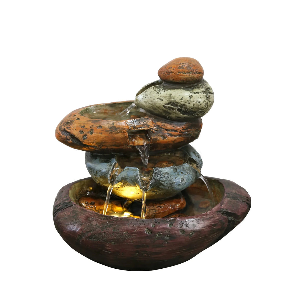 Lights Stone Warm With Fountain Multicolour Tabletop LED White