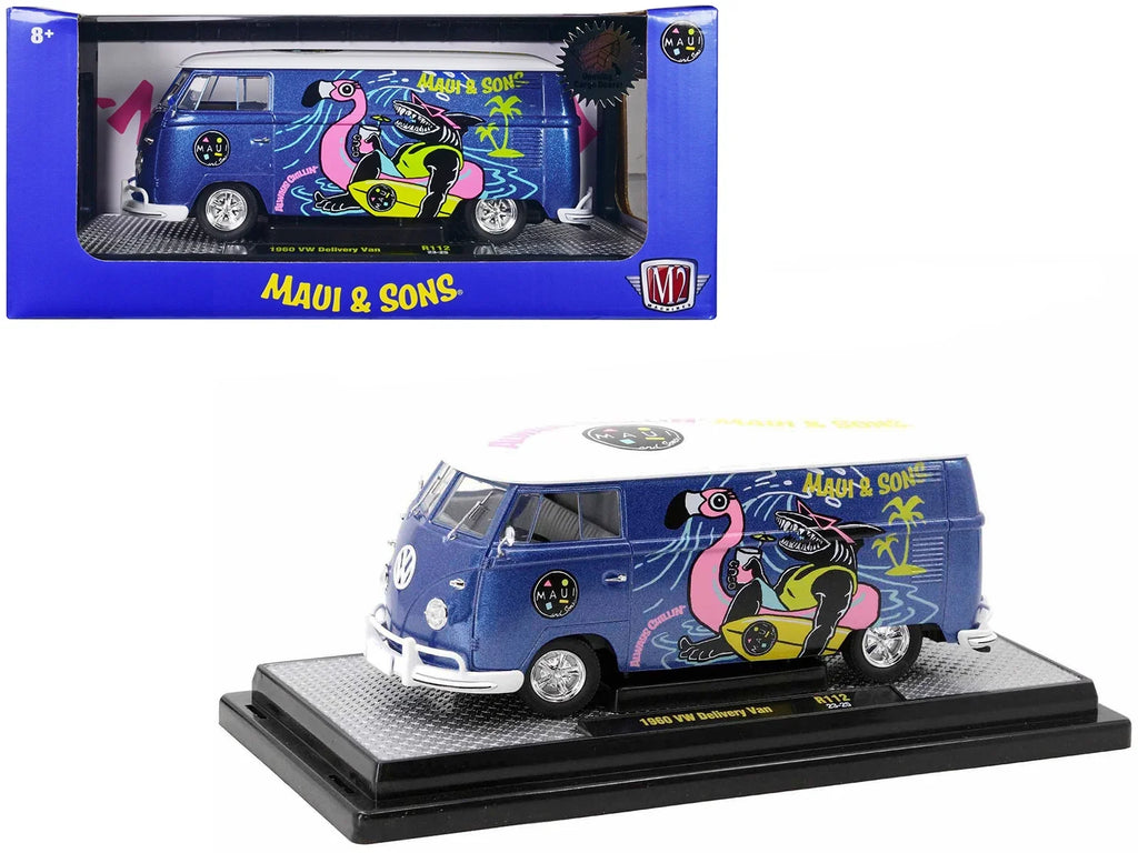 Car Volkswagen M2 Model Diecast and w/White Machines 6550 Sons" Top Ltd by pcs 1960 to Ed Blue Metallic Van 1/24 Delivery "Maui