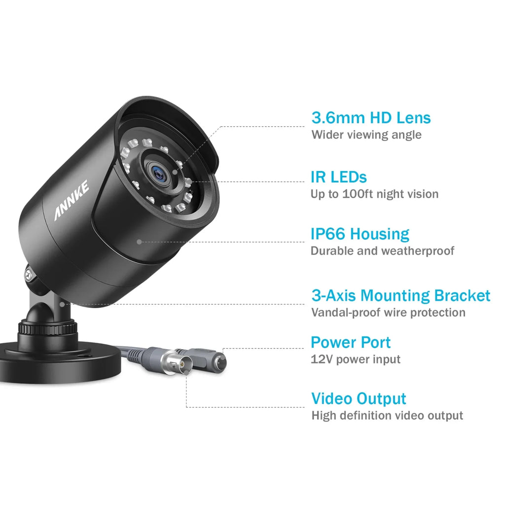 Home Vision, ANNKE Bullet Surveillance Camera 1080P Camera TVI 4 Night/Day IP66 Indoor, 1920TVL, HD Outdoor Waterproof, Pack Security CCTV