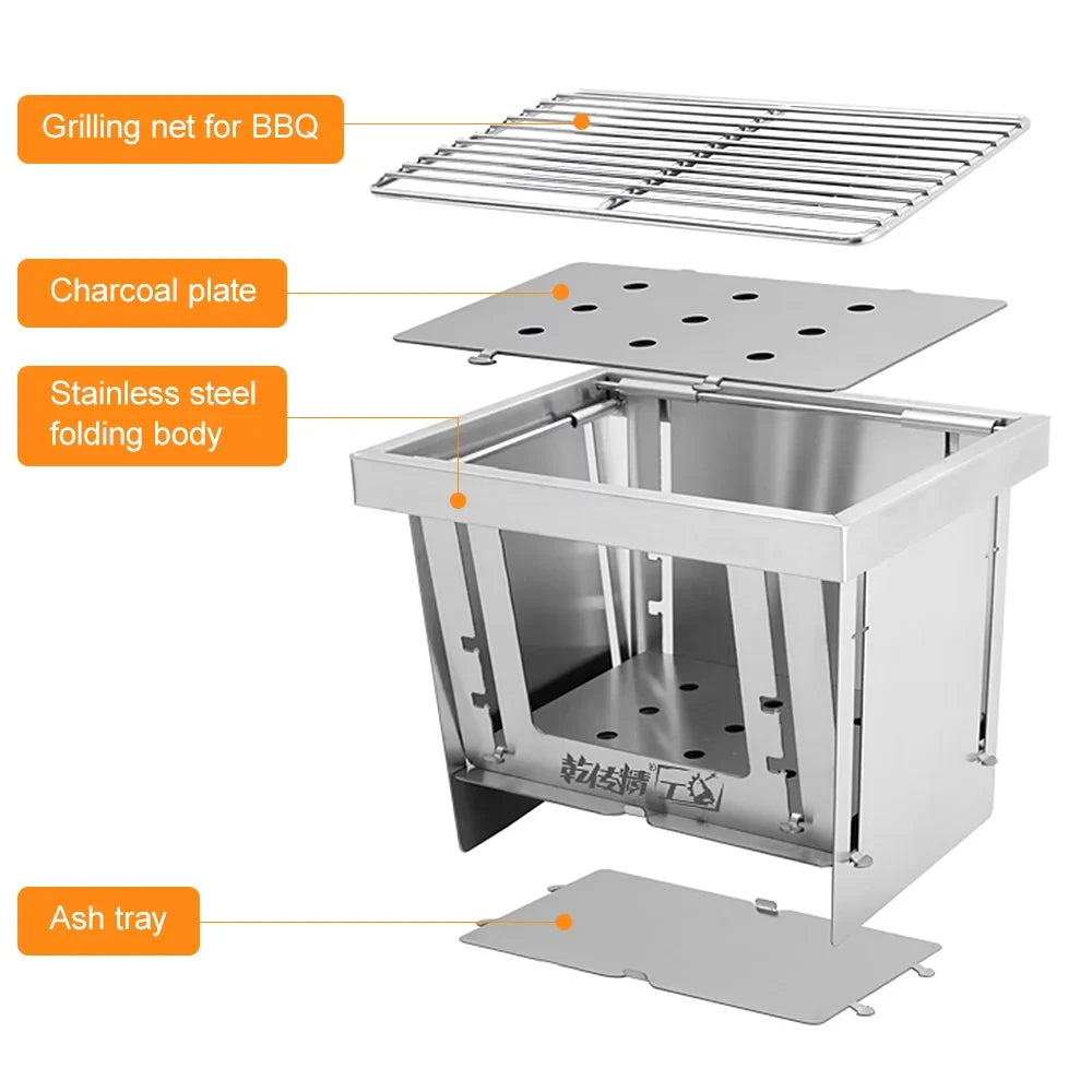 Steel Folding Picnic Portable For Windproof Stainless Home Tool Camping Burning MABOTO Outdoor Camping Grill BBQ Park Wood Use Grill