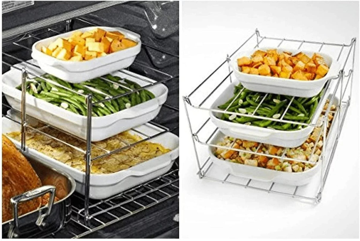 Oven And & Space & Lifter Turkey Collapsible 3-Tier Roasting KOVOT For | | Roasting Rack Saving Oven Baking (1) Lifter Rack Multiple Oven Rack Includes (1) Turkey Tasks Rack