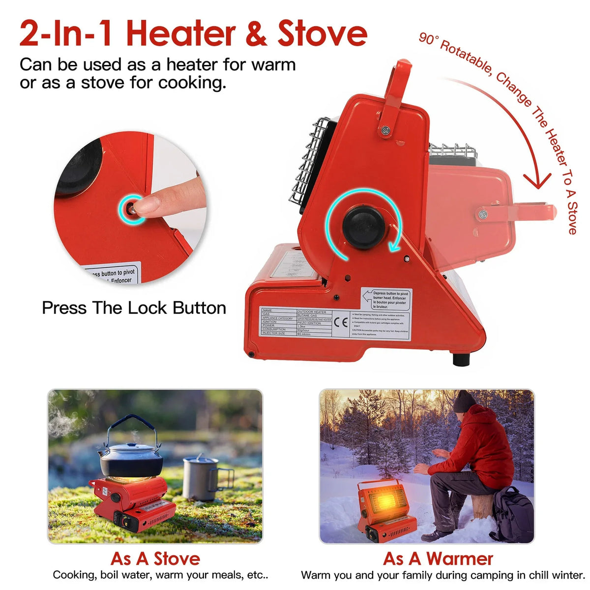 1 Home Camping iMounTEK Heaters Inside Gas Heater for Burner Butane Use, Fishing in 2 Portable