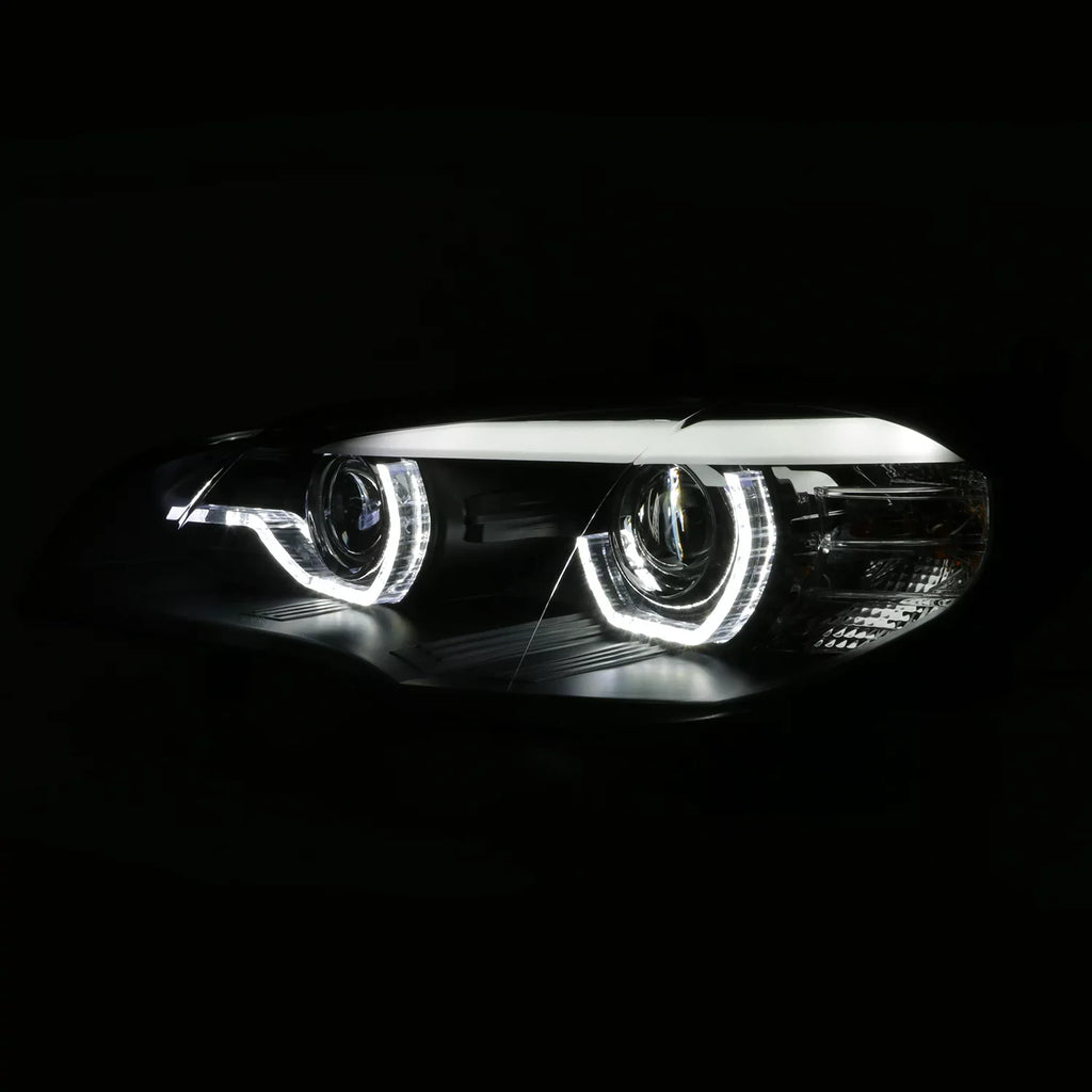 Pair AFS AKKON For DRL Left+Passenger Right Projector 2007-2010 Model] LED E70 Headlights Driver X5 BMW Halo [w/ Black - HID