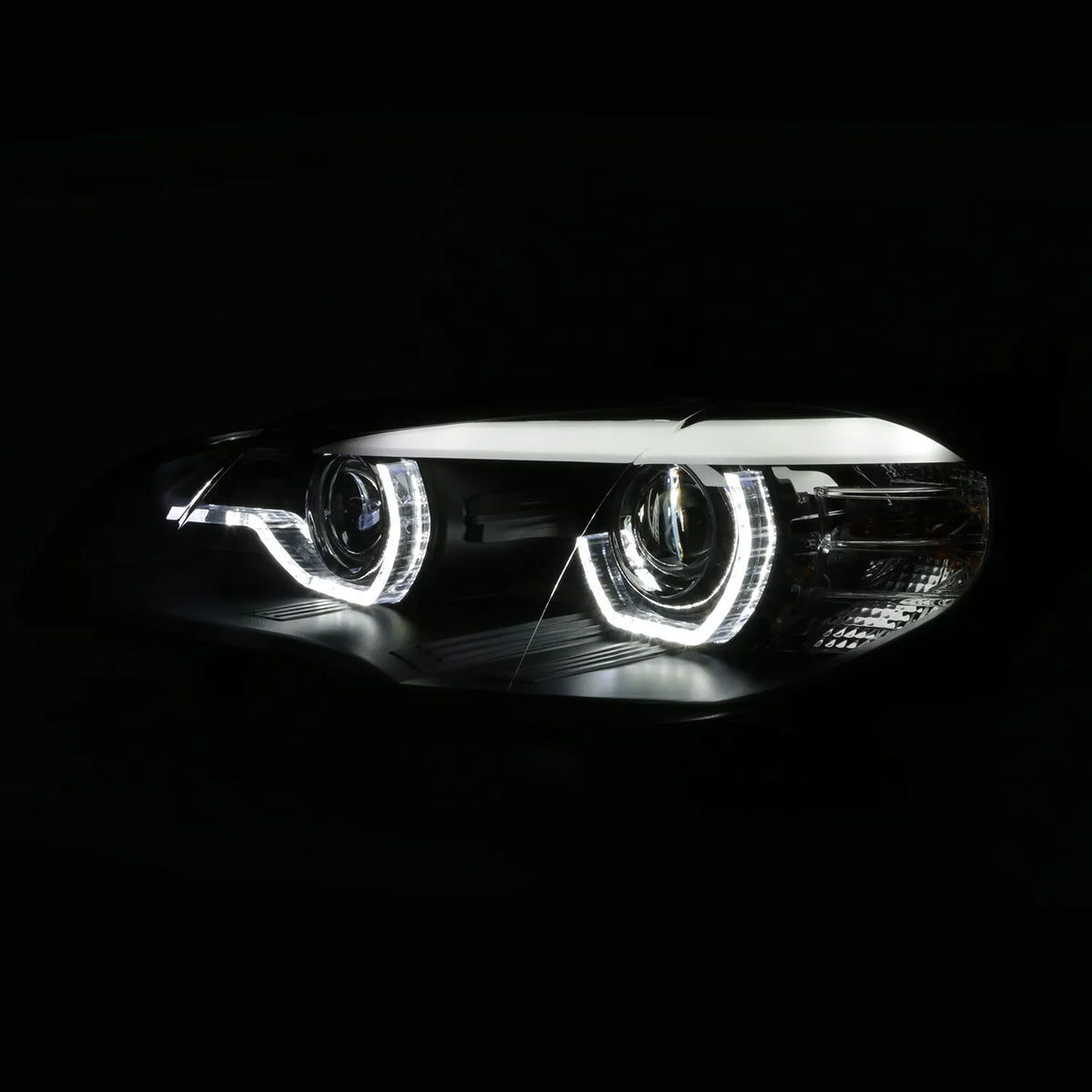 Pair AFS AKKON For DRL Left+Passenger Right Projector 2007-2010 Model] LED E70 Headlights Driver X5 BMW Halo [w/ Black - HID