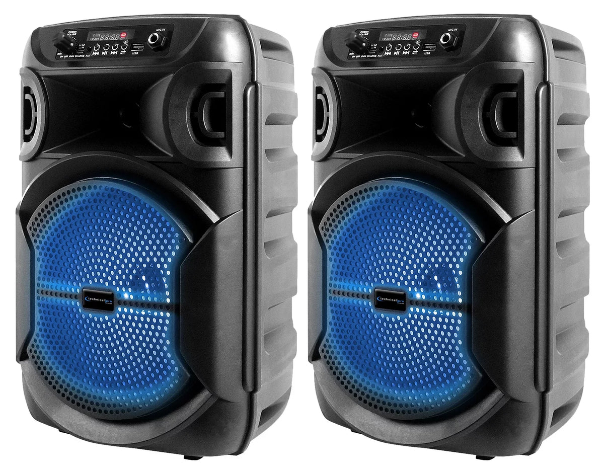 BOOM8 w/Bluetooth Technical LED Speakers Pro Portable TWS 8" Party (2) Wireless