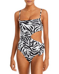 Swim Zebra One B4HP Swimsuit Sashed AQUA Piece Women's Black XL Cutout