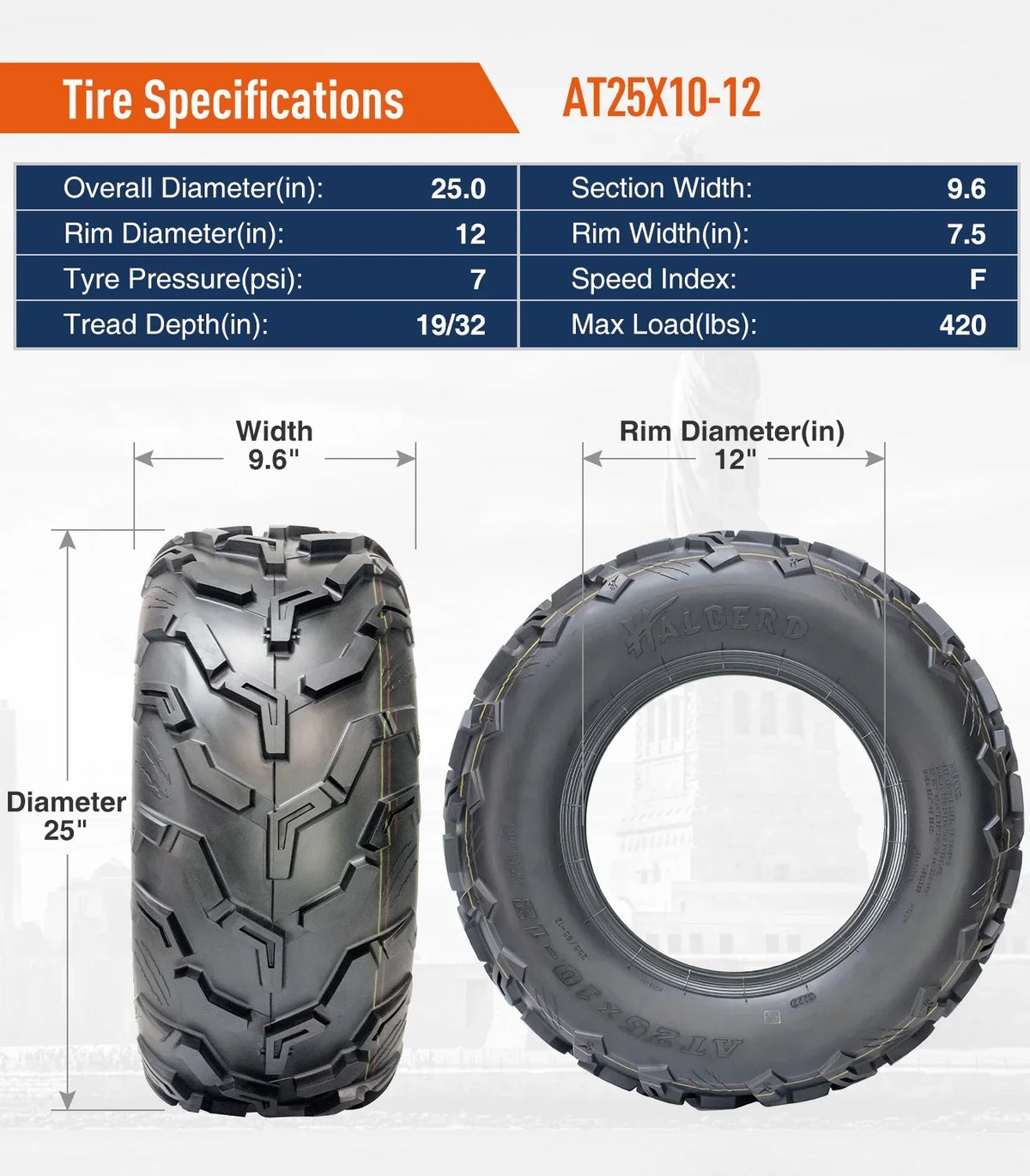 Sand Tires 4 Road 25x10-12 25x8-12 6PR off HALBERD & Tire Terrain All Rear ATV/UTV of Set Trail Front