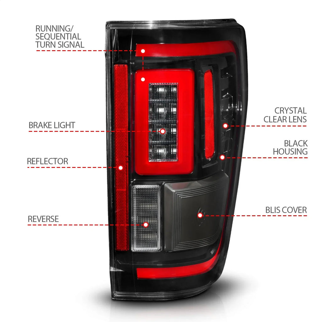 FORD Cover CAB F150, Fits ANZO F-150 FORD F150 Seq. Black LED Taillights w/BLIS Ford 2022 2021 - select: 21-23 Housing SUPER Signal