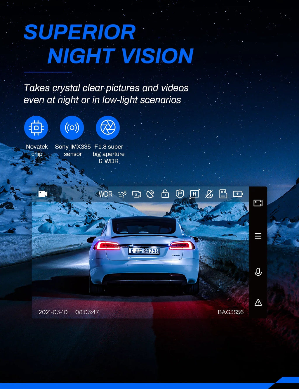 Screen Recorder 3 Camera Dashboard Camera Front Cars 2.5K Dash Backup Cam Rear, for Crosstour Dash Magnetic inch 170° IPS GPS, and