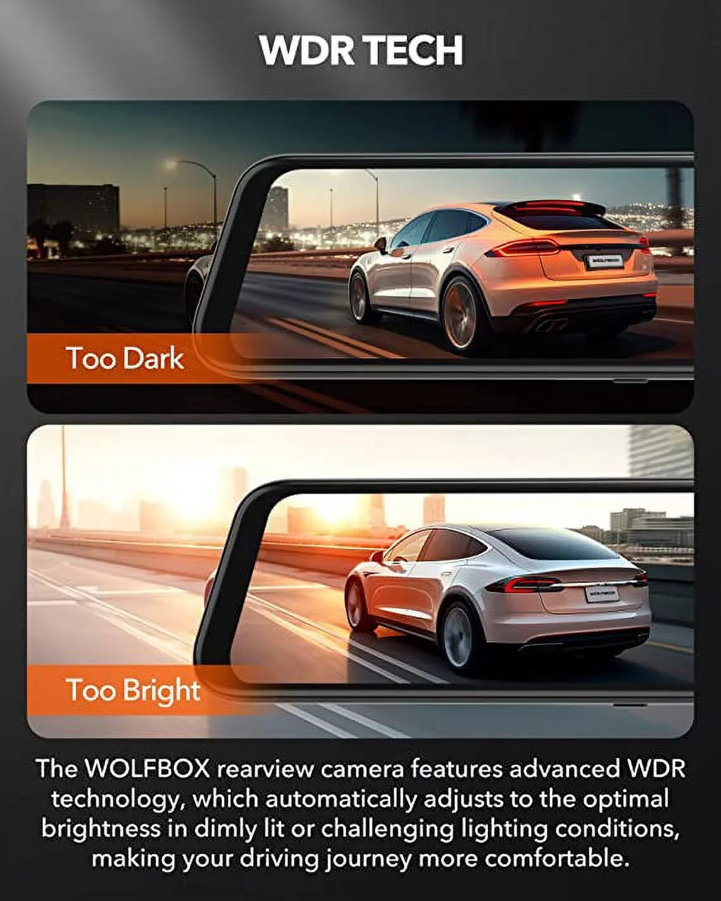 Monitor, Mirror Cam Vision, Rear Camera, Parking 2.5K Free WOLFBOX 32GB with Camera, Dash View GPS, Wi-Fi Built-in Card and Front Night 1080P 12'' Rear Mirror