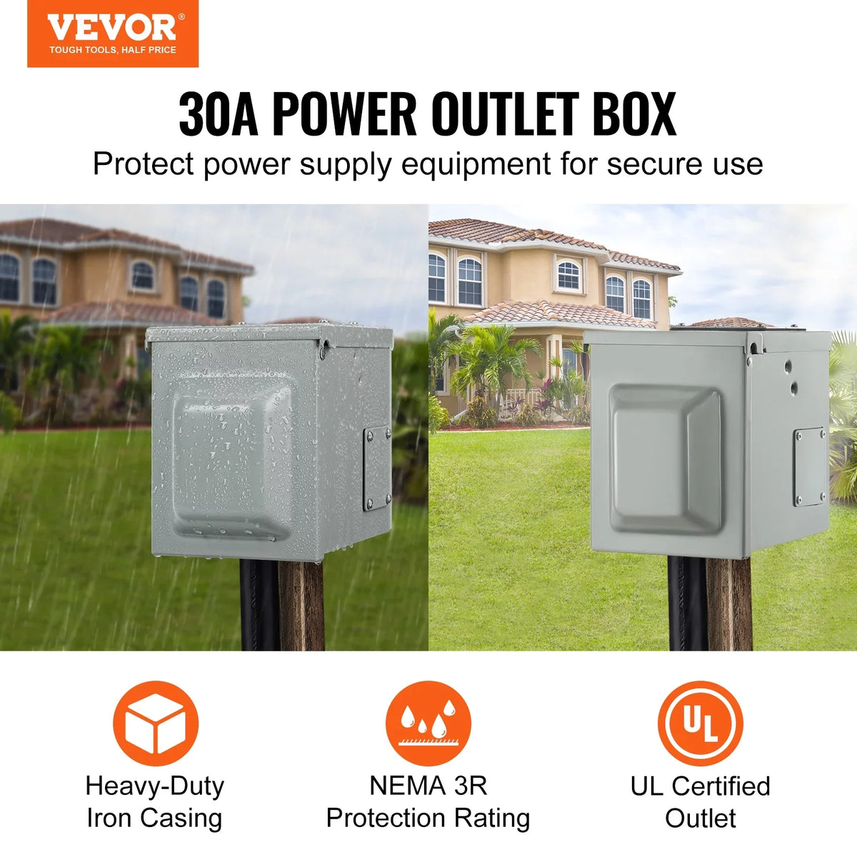 30Amp Power NEMA Panel Trailer Electrical Generator Car Weatherproof Outlet 25/250V Receptacle Camper for Box, Enclosed Lockable Motorhome TT-30R, Electric RV BENTISM RV Outdoor Travel