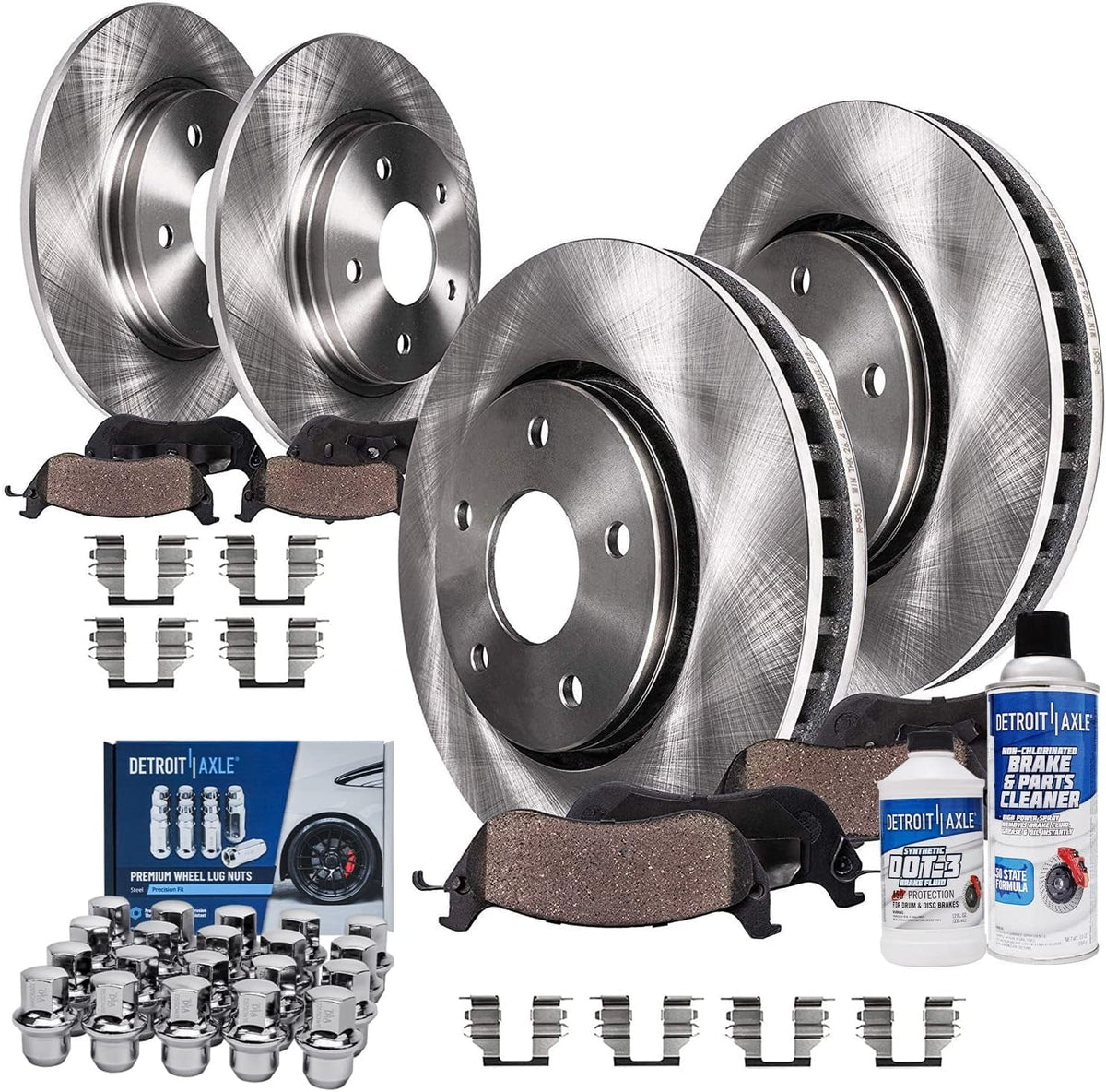 & 30pc Disc Replacement Front Pads - Rotors Town Routan Brake Ram Detroit C/V Axle Grand Lug Country - 330mm Caravan Nuts for 328mm Set Rear +20pc