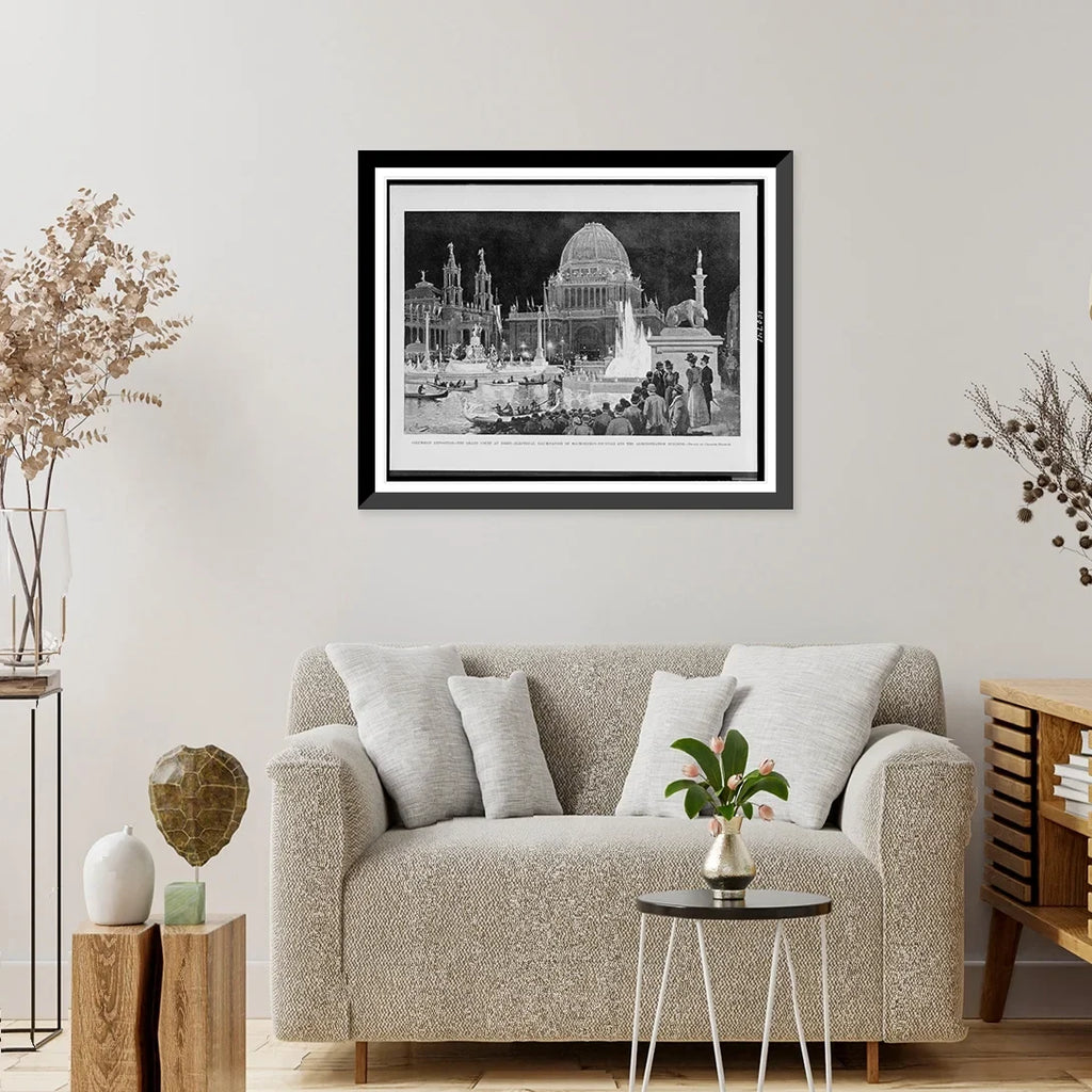 fountain x Historic 17-7/8" electrical court 21-7/8" at the Framed Charles Graham., illumination administration the building.drawn Exposition. grand night. and by of Print, Columbian MacMonnies's