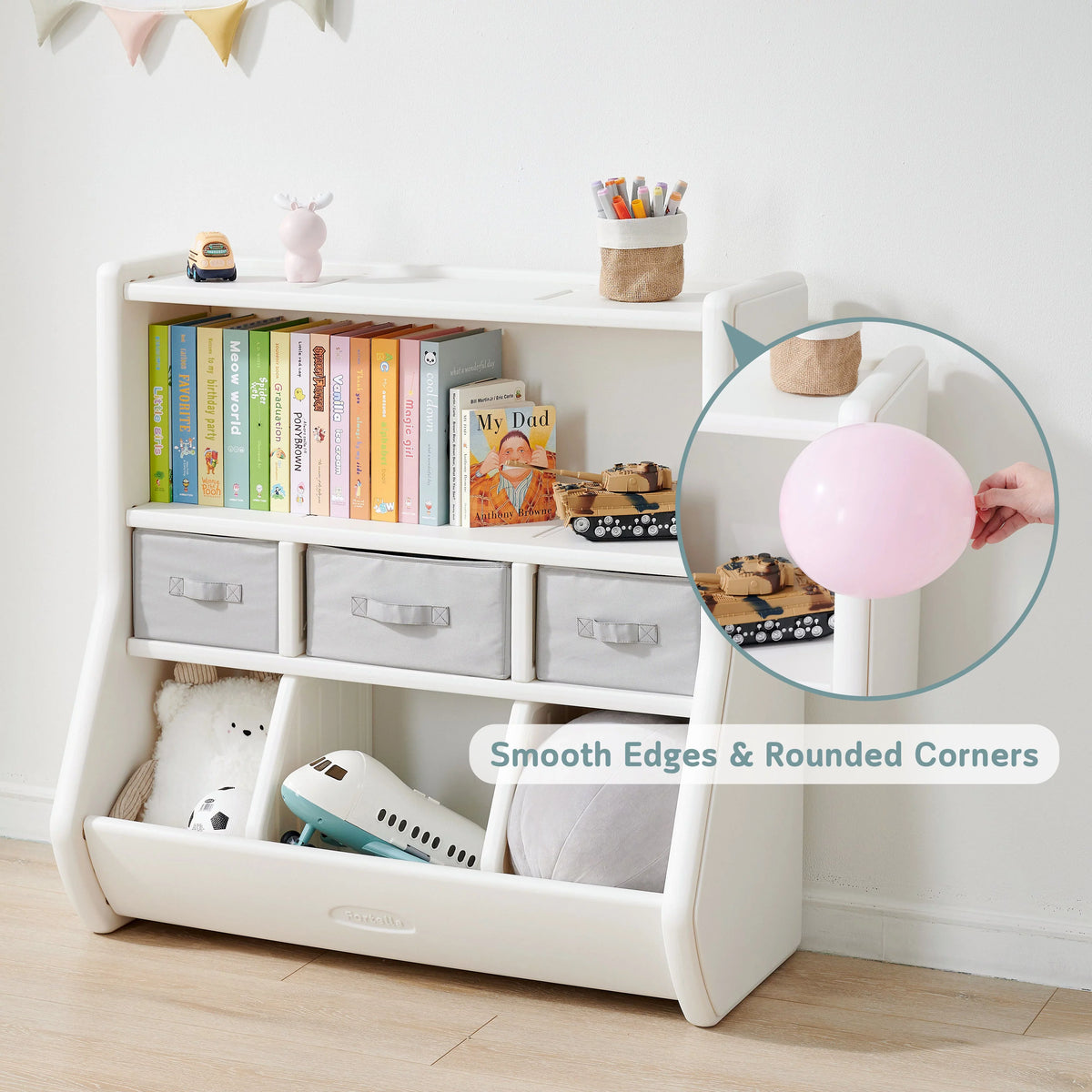 Toy and of Removable HDPE, Large 3 Kids with The Toy Box Fortella, Montessori Modern and by and BPA Bookshelf, 3 Cabinet for Formaldehyde Drawers, Safe Shelf, Storage Bins, Display FREE Made Organizer