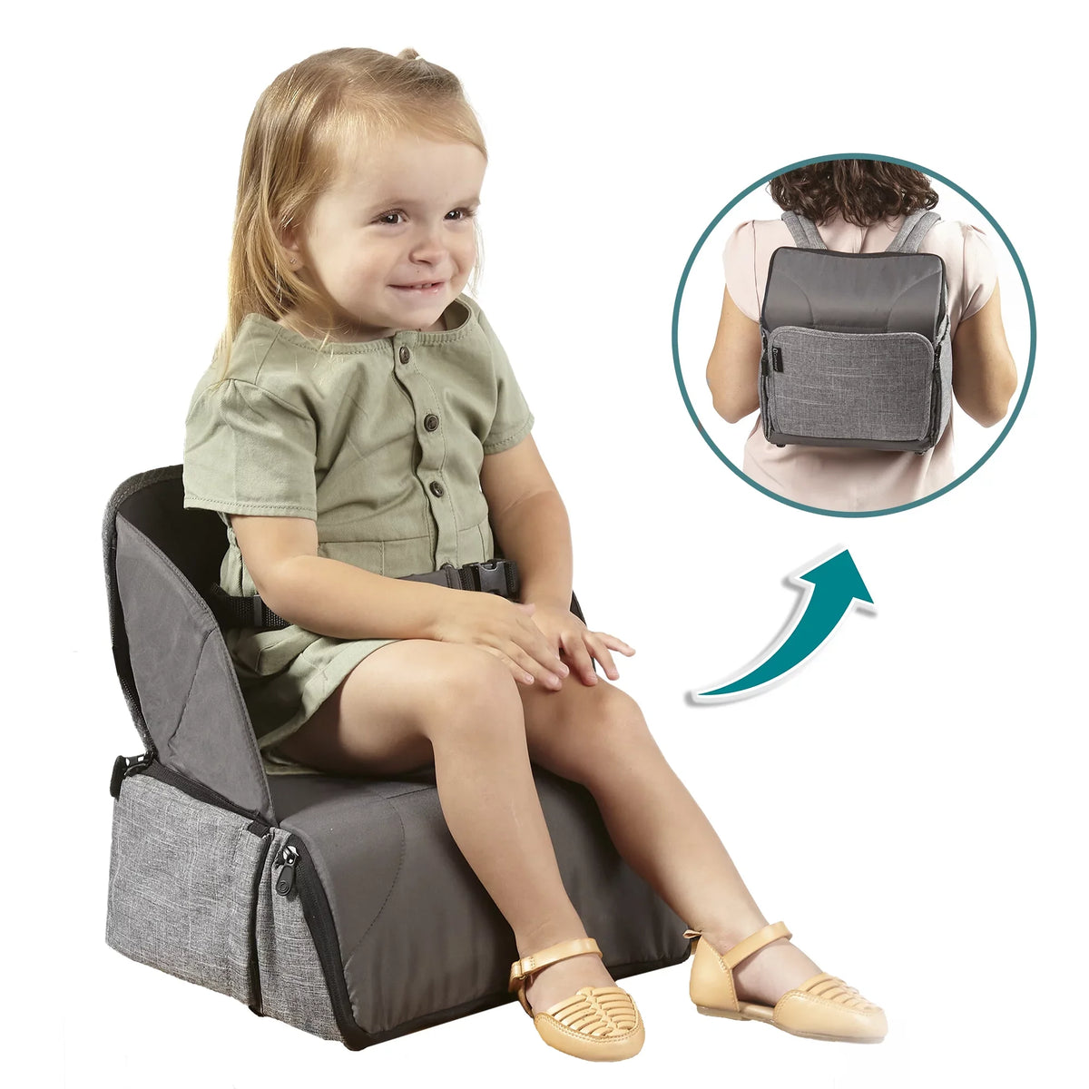Booster Contours Portable Seat Bag, Gray Diaper Explore Backpack 2-in-1 and