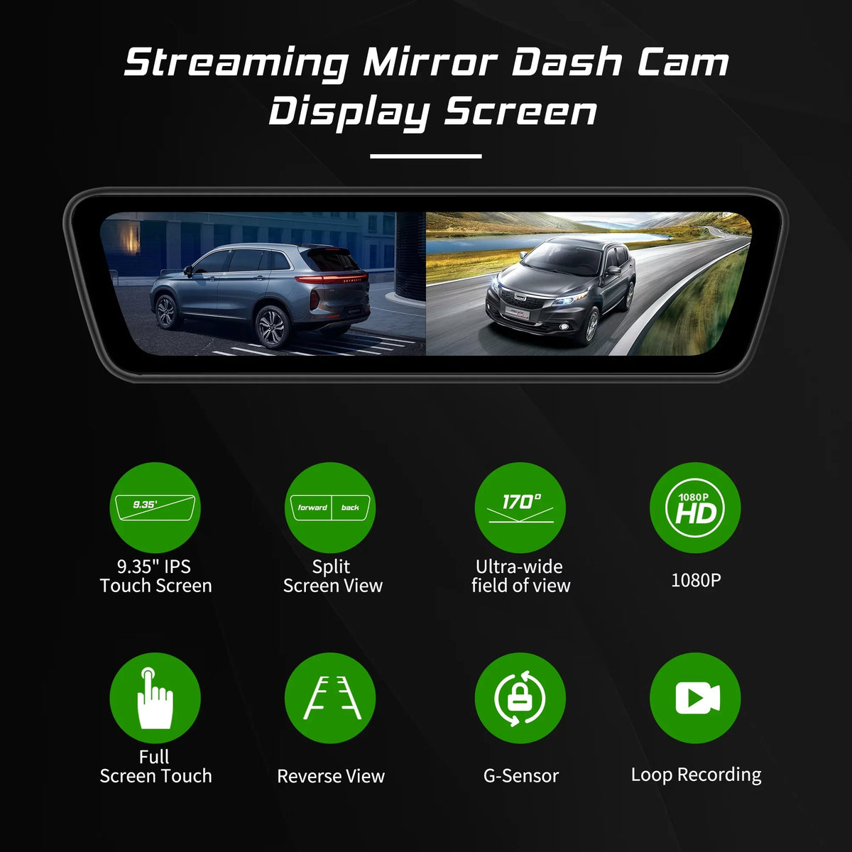 Full Cameras View Streaming Car Dual Camera Smart 1080P Mirror Touchscreen Rear Rear 9.35 HD Front View inch Back Camera Truck Dash