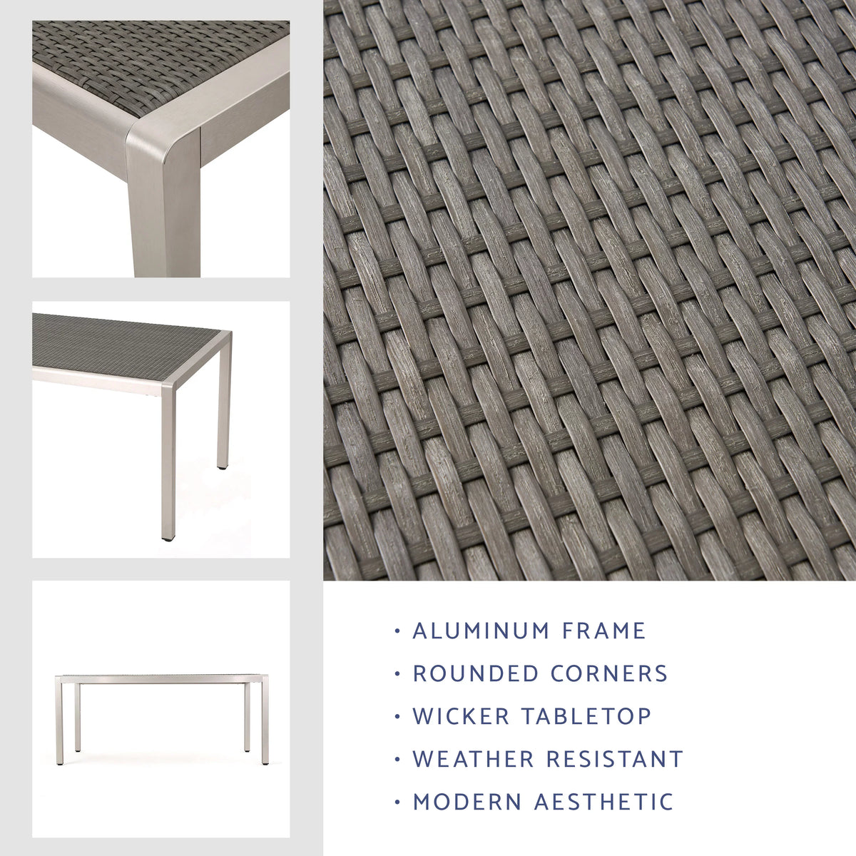 Aluminum Coral Top, Grey Outdoor Table with Dining Bay Wicker