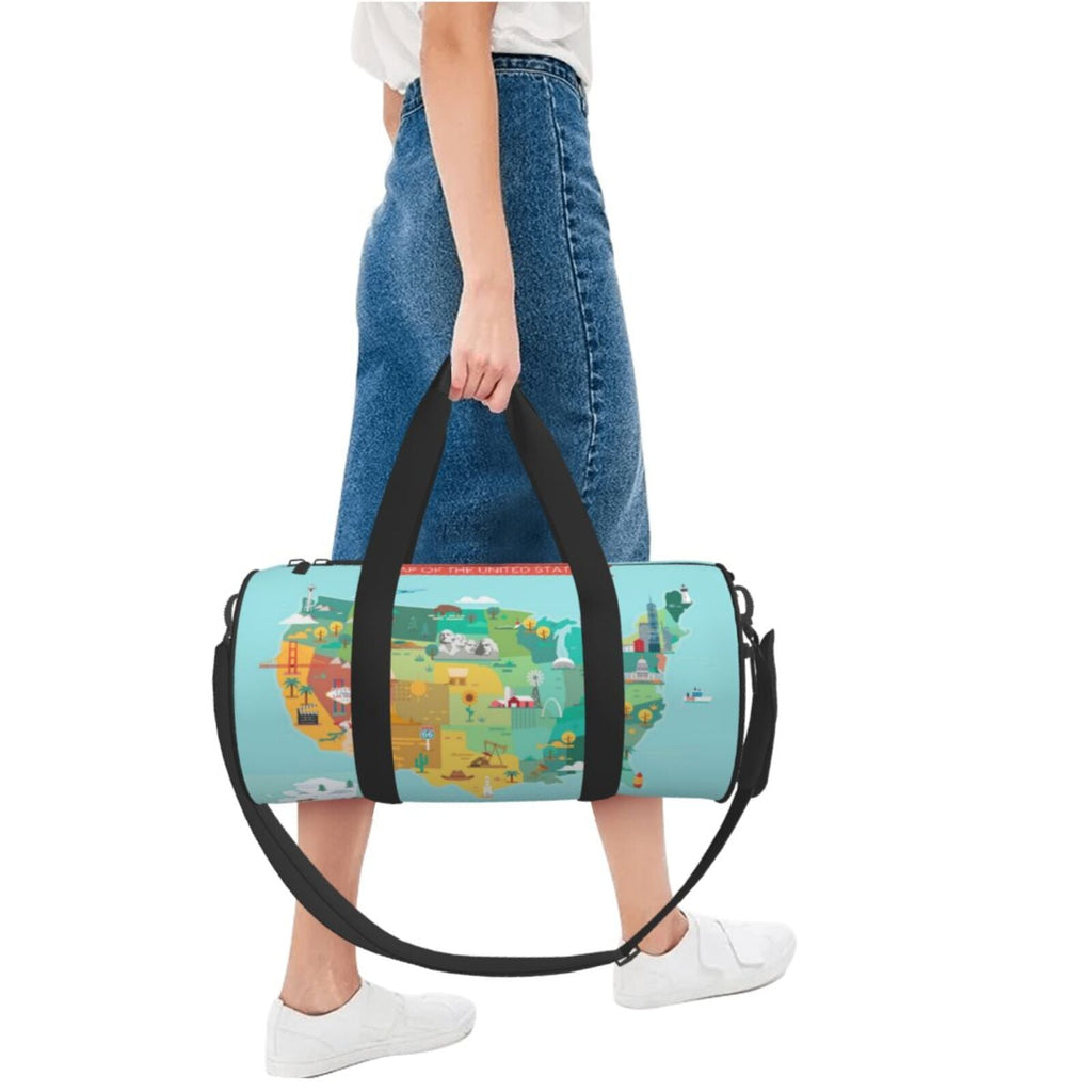 USA Travel Bag Bag Luggage Coaee with Tourist Map Cylinder and Gym Pocket Large Capacity Sports Bag Compartment Waterproof