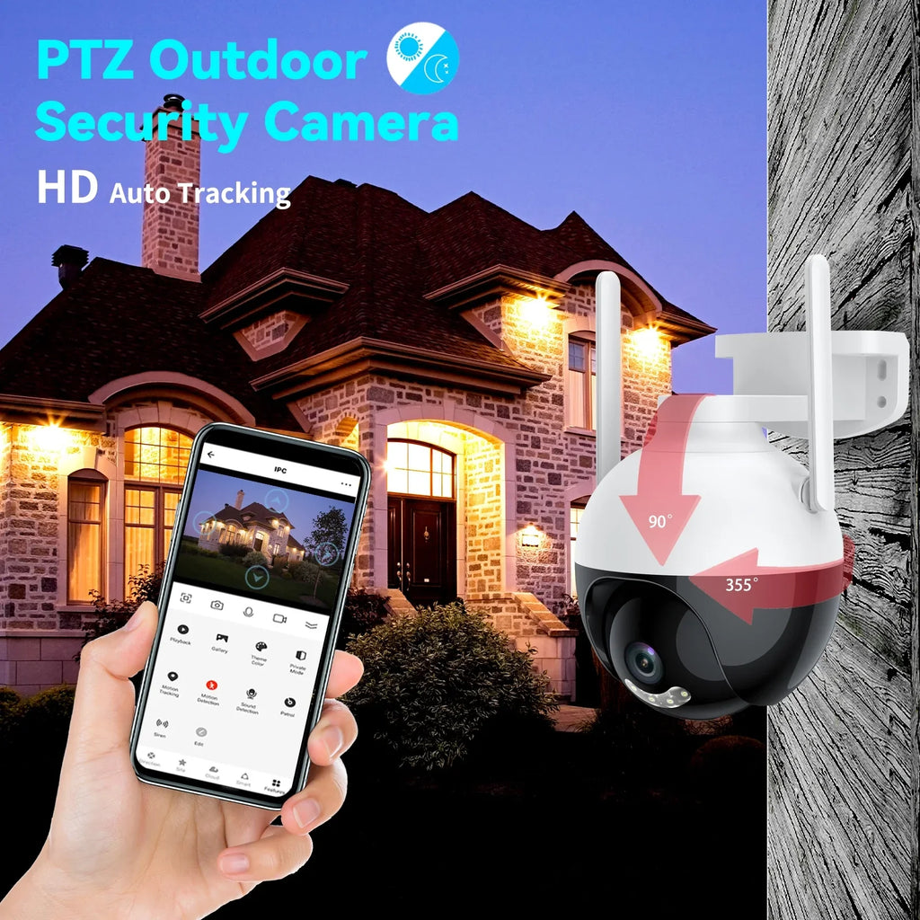 System Wireless Audio Detection Access Vision Lixada Remote Camera WiFi Home PTZ Color 2-Way Waterproof IP66 4MP View IP Night 360° Motion