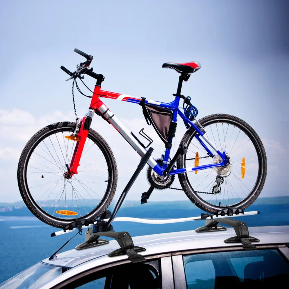 Pieces 43in Universal Car Luggage-2 Cargo Anti-Theft Kayak Bike Window Hooks Crossbar Bar, Adjustable Cross Roof for Frame Lock Rack with