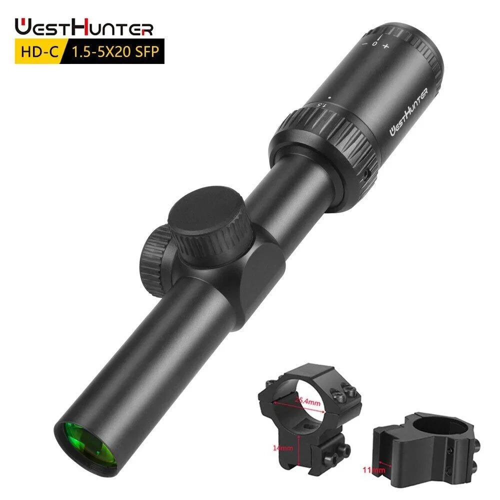 Scope 1.5-5X20 Sights,11mm Dovetail Clear Hunting Rings WestHunter View Compact SFP HD-C