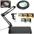 Magnifying Light for Clamp, Lighted Work, Free Desk 2-in-1 Close Lamp Modes Magnifier Dimmable, Sewing Painting, LED with Craft, Hands Magnifying Color 10X with Stepless 5 Glass and Stand,