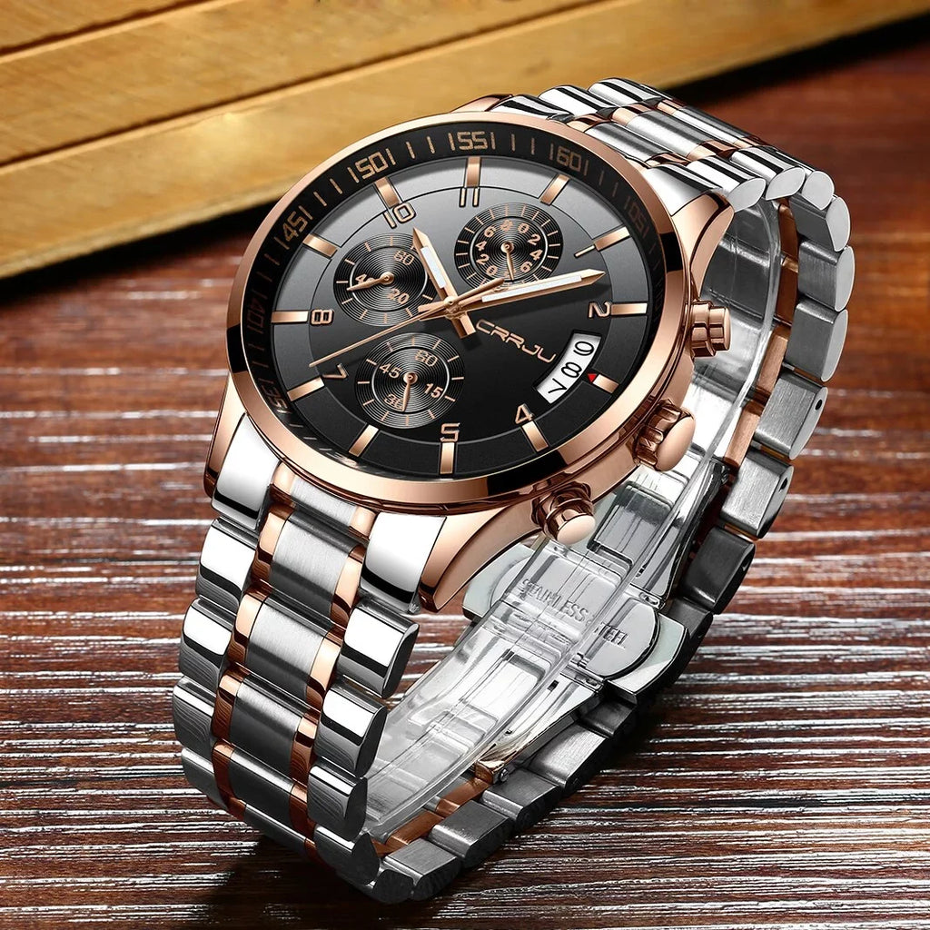 Men for Watch Watches Chronograph CRRJU relogio masculino Quartz Business Steel Mens Watch Waterproof Fashion Stainless Luxury