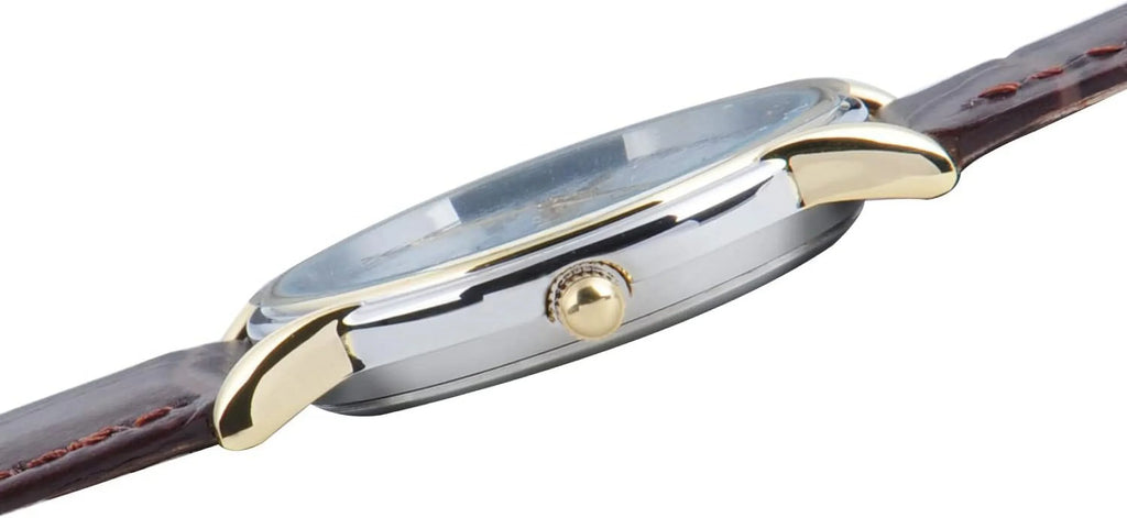Leather Men's Cardiff Silver and Winnie Brown Gold Watch, Alloy Strap