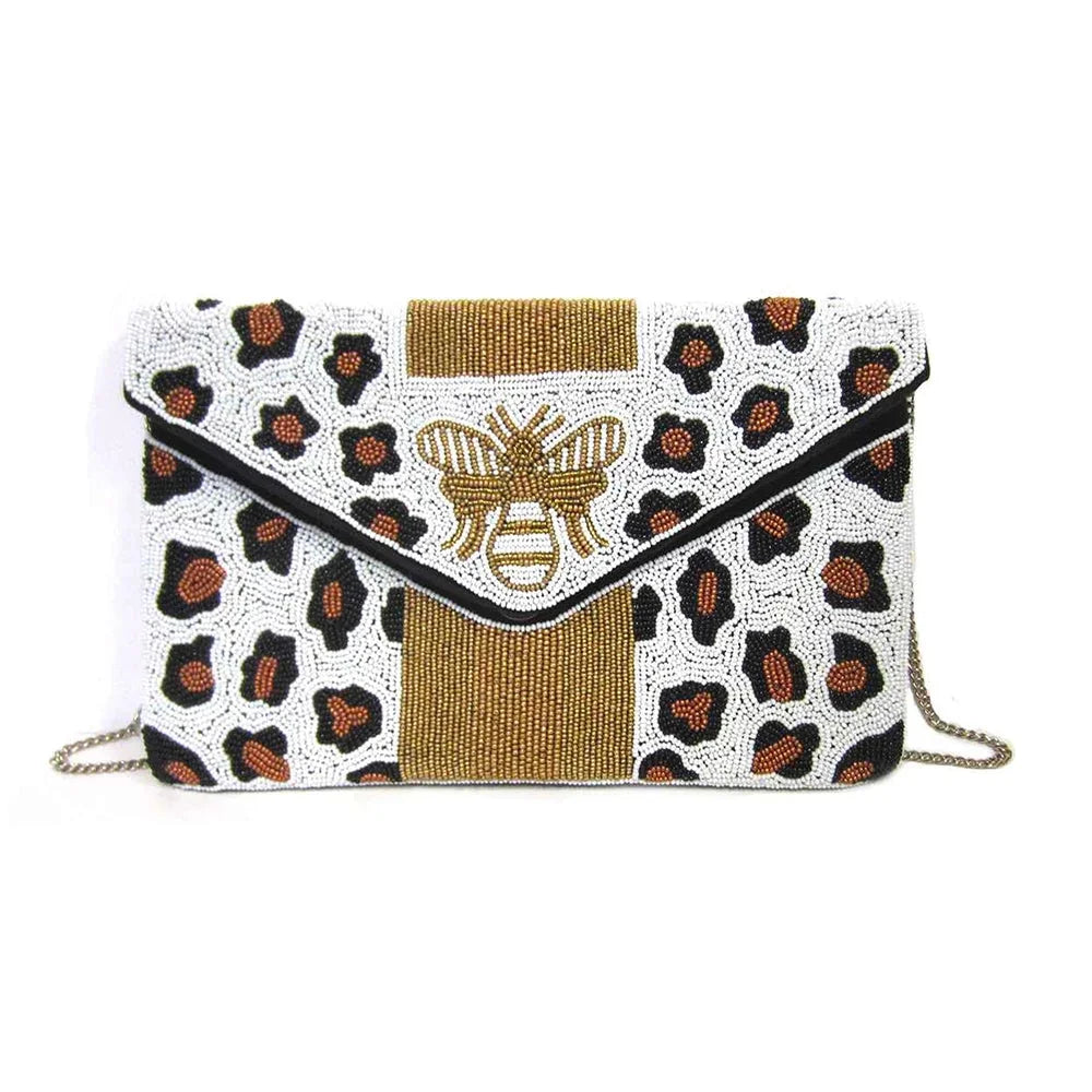 Beaded Bee Leopard Multi Crossbody, Print Clutch B-Spark