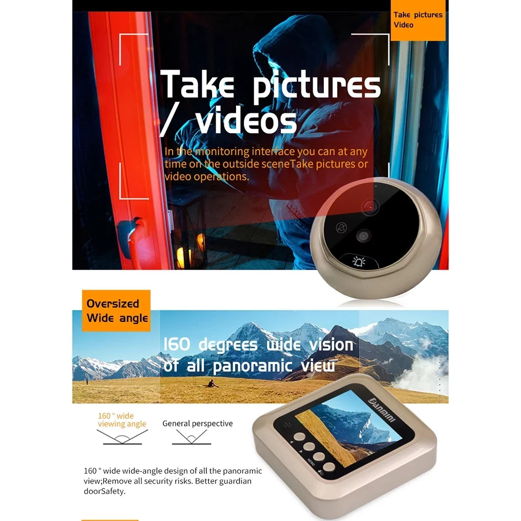 Angle Disturb Peephole 2.4" Vision Door Viewer 2.0MP Drilling Cam Door Wide Video Bell W5 Camera inch Security Doorbell No Need Eye Night