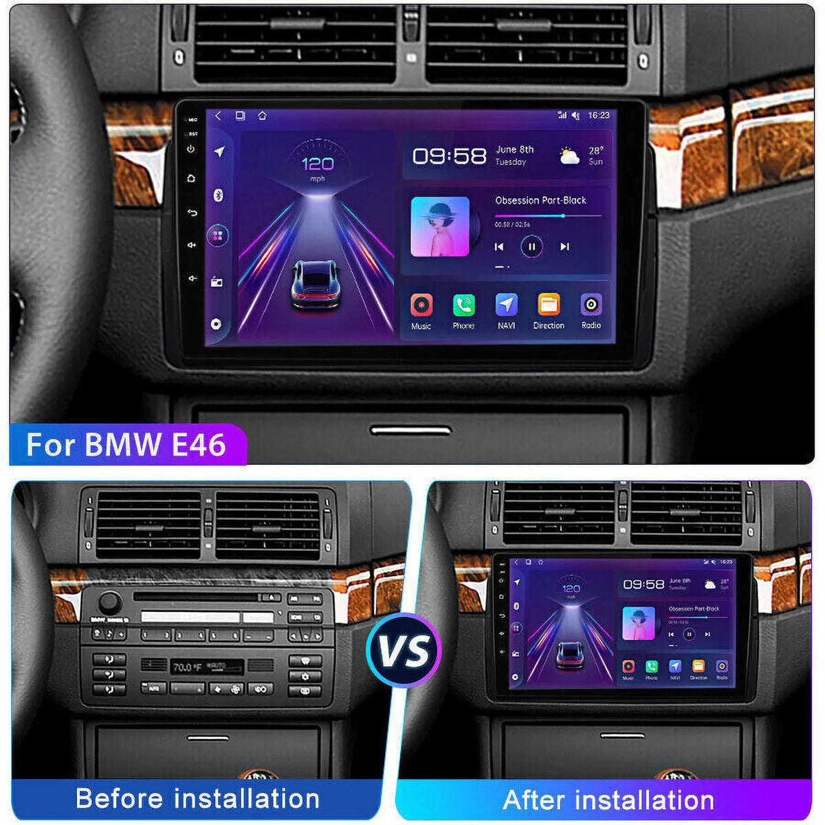 inch Carplay Stereo Screen WIFI HD FM E46 Auto RDS GPS 12 Android 9 Touch BMW Car Radio Bluetooth M3 for 2+32GB USB Apple Android
