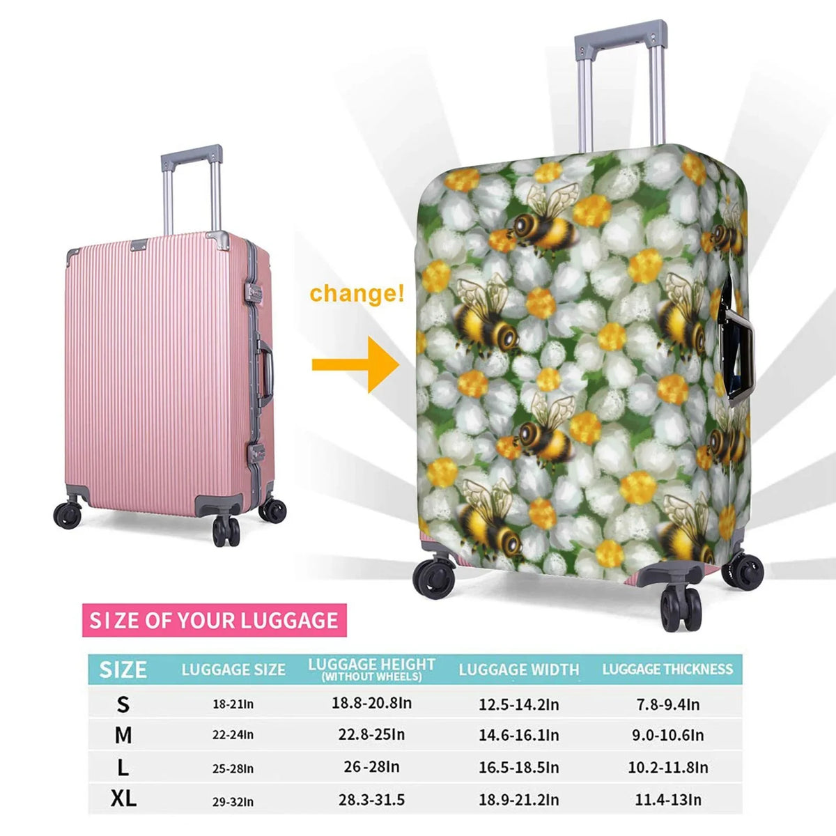 Luggage Flower Cover Suitcase Kll Bees Protector- And Suitcase Cover