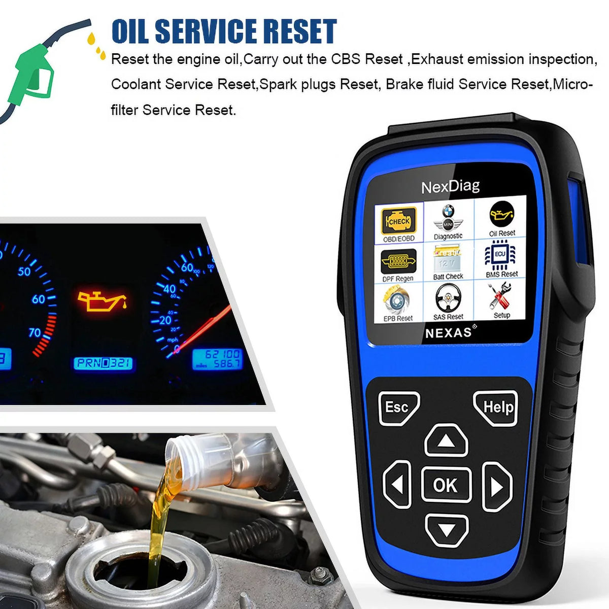 Diagnostic for after Automotive for Maintenance Tool Fits Scanner OBD2 NEXAS Diagnostic Scanner BMS Reader Reset & 1996 Vehicles MINI DPF ND601 Regen Multi-System Code BMW Check Engine