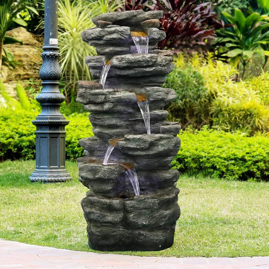 Tranquility with High LED Home Cascading Outdoor Decor Soothing Yard Lights, Fithood Rocks Garden, 40inches for Waterfall